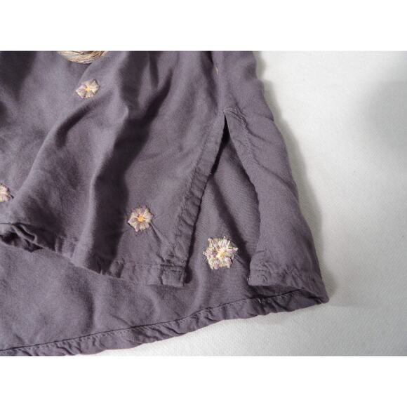 Solitaire Tunic Blouse Womens Large Gray Embroidered Boho Hippie Tassel Keyhole - Picture 10 of 13